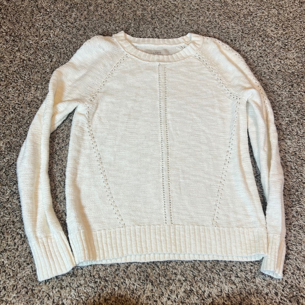 LOFT Cream Knit Sweater Long‎ Sleeve Crew Neck Women's Size S